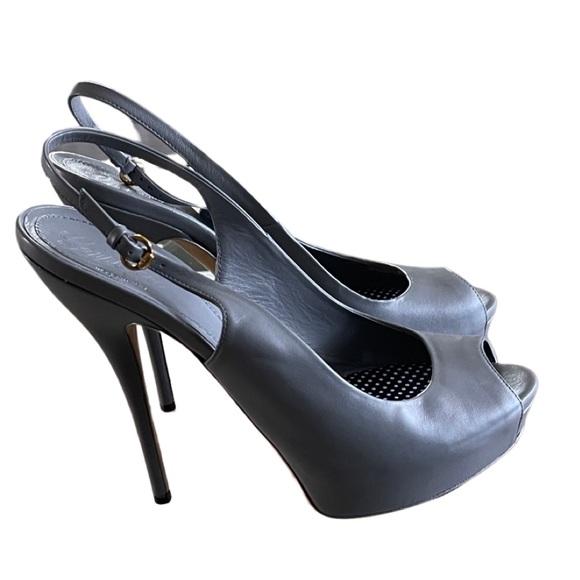 Gucci Peep Toe High Heels Shoes Grey Gray Neutral! - Picture 1 of 5